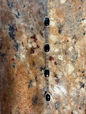 Black onyx and marcazite sterling silver bracelet